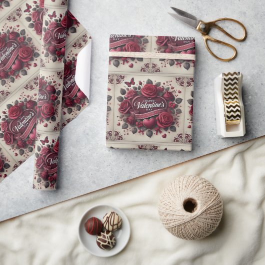 Valentijnsdag ontwerp met Rozen en hart Cadeaupapier (Crafts)