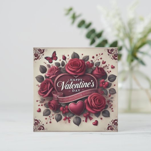 Valentijnsdag ontwerp met Rozen en hart Feestdagenkaart (Staand voorkant)