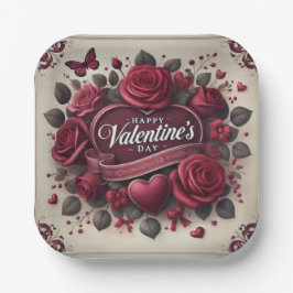 Valentijnsdag ontwerp met Rozen en hart Papieren Bordje