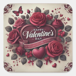Valentijnsdag ontwerp met Rozen en hart Vierkante Sticker