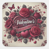 Valentijnsdag ontwerp met Rozen en hart Vierkante Sticker (Voorkant)