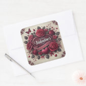 Valentijnsdag ontwerp met Rozen en hart Vierkante Sticker (Envelop)