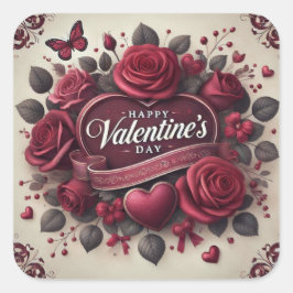 Valentijnsdag ontwerp met Rozen en hart Vierkante Sticker