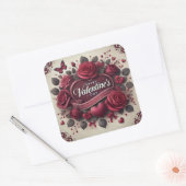 Valentijnsdag ontwerp met Rozen en hart Vierkante Sticker (Envelop)