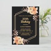 Valentijnsdag Oranje Bloem Goud Zwart Vrouw Volwas Kaart (Staand voorkant)