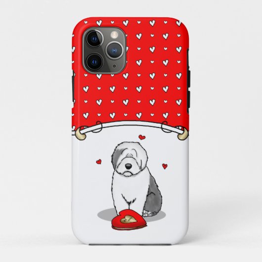 Valentijnsdag Oud Engels Sheepdog Grey 1 Cute Case-Mate iPhone Case (Achterkant)