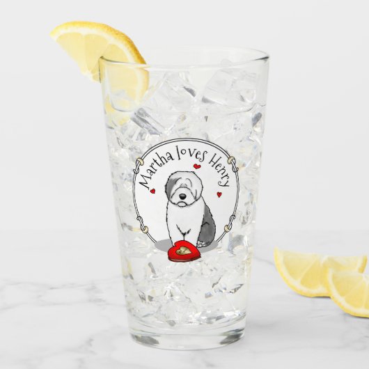 Valentijnsdag Oud Engels Sheepdog Grey 1 Cute Glas (Voorkant ijs)