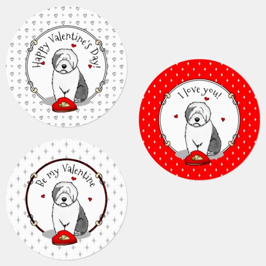 Valentijnsdag Oud Engels Sheepdog Grey 1 Cute Labels (Groep)