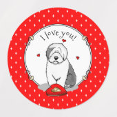 Valentijnsdag Oud Engels Sheepdog Grey 1 Cute Labels (Design 2)