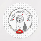 Valentijnsdag Oud Engels Sheepdog Grey 1 Cute Labels (Design 1)