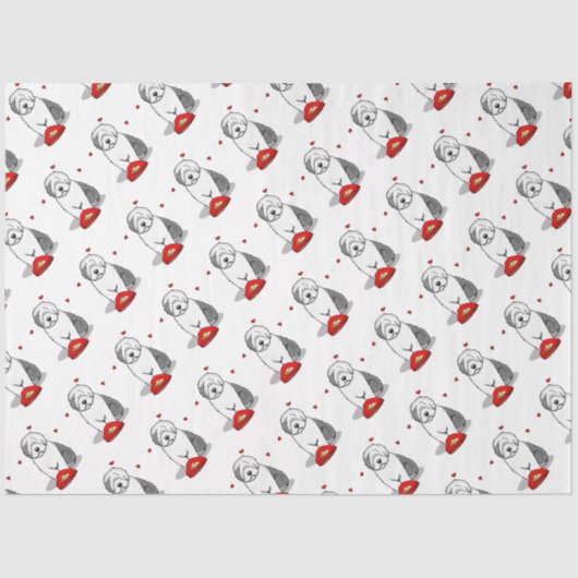 Valentijnsdag Oud Engels Sheepdog Grey 1 Cute Tissuepapier (Voorkant)