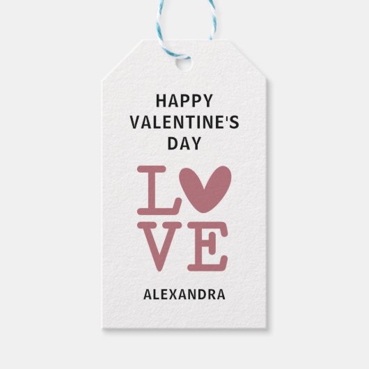 Valentijnsdag oude roos & witte liefdeshart aangep cadeaulabel (Voorkant)