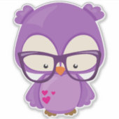 Valentijnsdag Owl, Paarse kieuwen, bril, hart Sticker (Voorkant)
