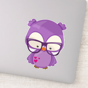 Valentijnsdag Owl, Paarse kieuwen, bril, hart Sticker