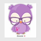 Valentijnsdag Owl, Paarse kieuwen, bril, hart Sticker (Vel)