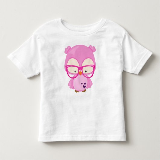 Valentijnsdag Owl, Roze Owl, bril, hart Kinder Shirts (Voorkant)
