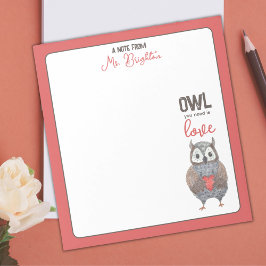 Valentijnsdag Owl Teacher Gift Notitieblok