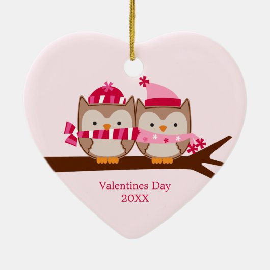 Valentijnsdag Owls Keramisch Ornament (Achterkant)