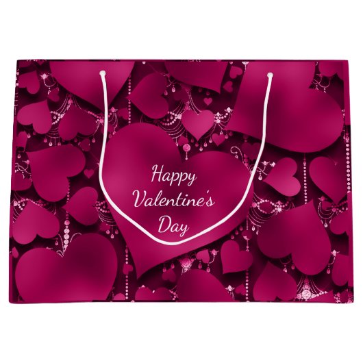 Valentijnsdag Paars Red Heart Glitter Groot Cadeauzakje (Voorkant)