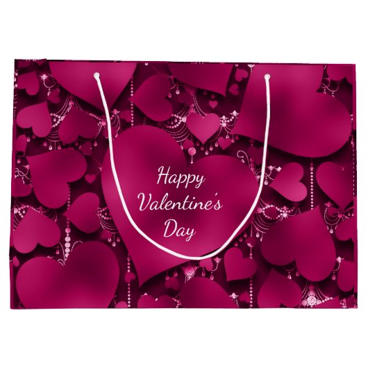 Valentijnsdag Paars Red Heart Glitter Groot Cadeauzakje (Achterkant)