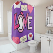 Valentijnsdag paarse handschoentrekker douchegordijn (In situ)