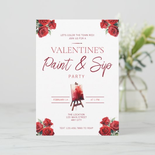 Valentijnsdag Paint en Sip Party Invitation Kaart (Staand voorkant)