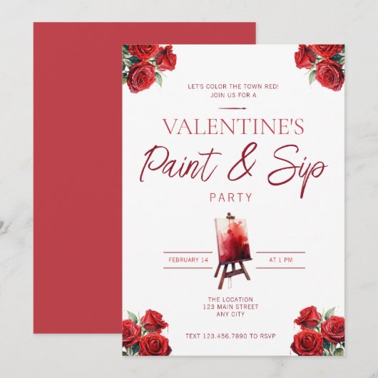 Valentijnsdag Paint en Sip Party Invitation Kaart (Voorkant / Achterkant)