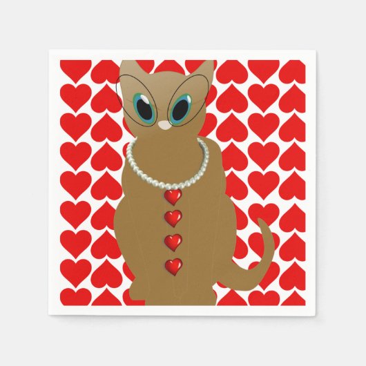 Valentijnsdag Paper Napkins, Cat Servet (Voorkant)