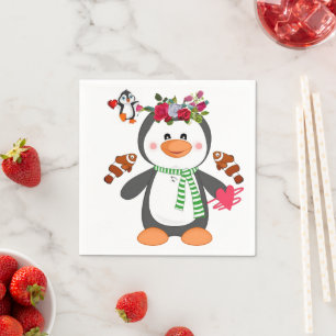 Valentijnsdag Paper Napkins, Penguin Hearts Servet