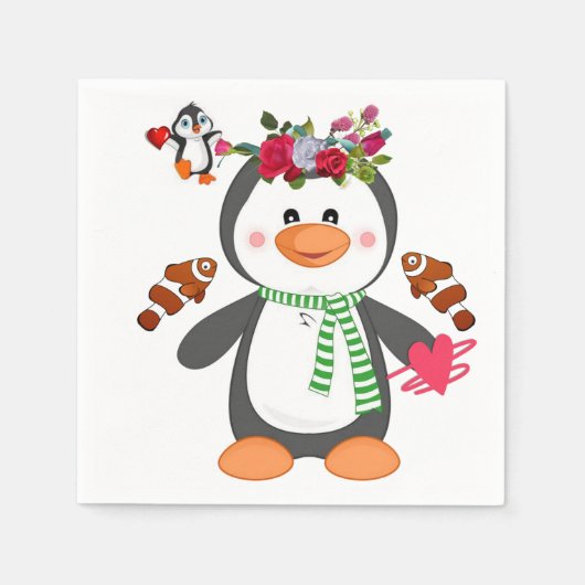 Valentijnsdag Paper Napkins, Penguin Hearts Servet (Voorkant)