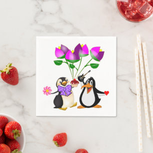 Valentijnsdag Paper Napkins, Penguin Hearts Servet