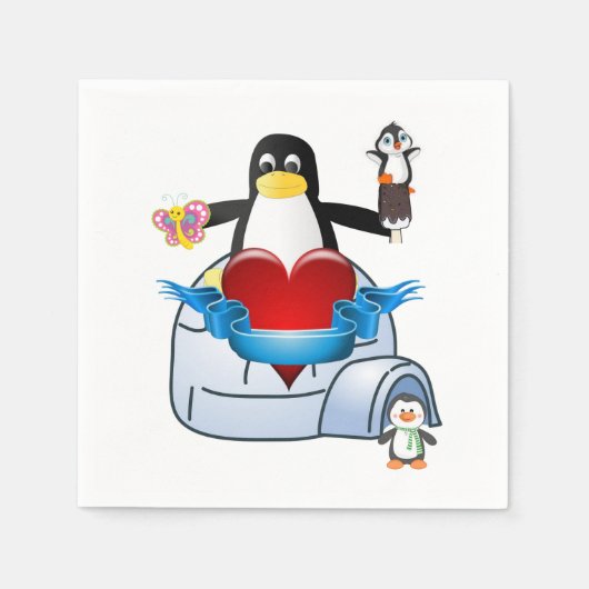 Valentijnsdag Paper Napkins, Penguin Hearts Servet (Voorkant)