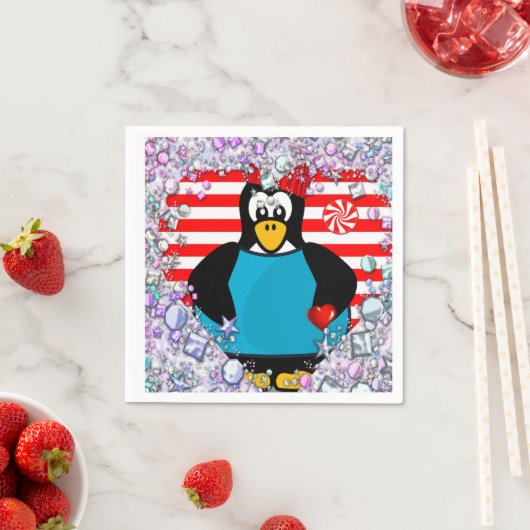Valentijnsdag Paper Napkins, Penguin Hearts Servet (Insitu)