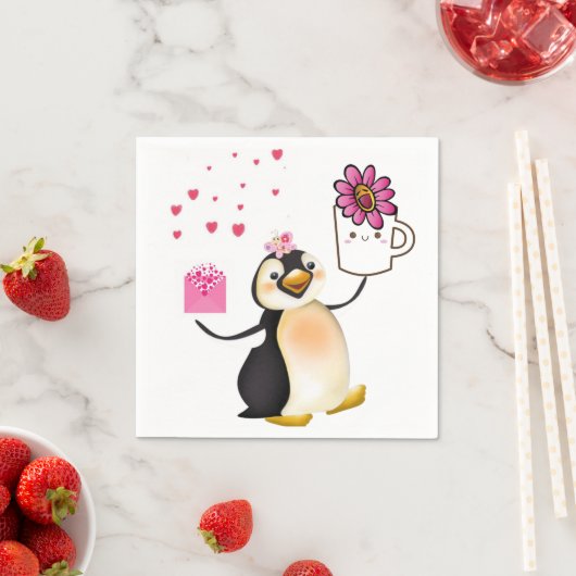 Valentijnsdag Paper Napkins, Penguin Hearts Servet (Insitu)