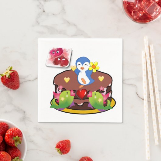 Valentijnsdag Paper Napkins, Penguin Hearts Servet (Insitu)
