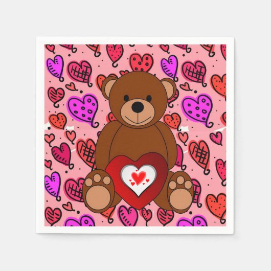Valentijnsdag Paper Napkins, Teddy Bear Servet (Voorkant)