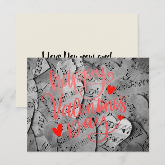Valentijnsdag - Papier Hart Rood Roze Script Aange Notitiekaartje (Voorkant / Achterkant)