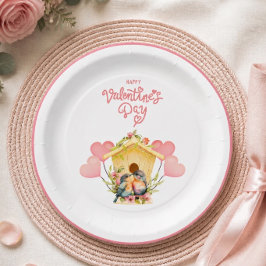 Valentijnsdag-papieren bord met liefdesvogels