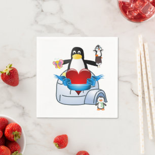Valentijnsdag Papieren Servetten, Pinguïn Hartjes Servet