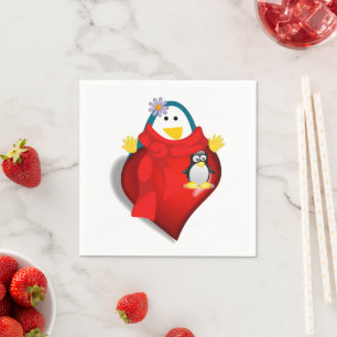 Valentijnsdag Papieren Servetten, Pinguïn Hartjes Servet