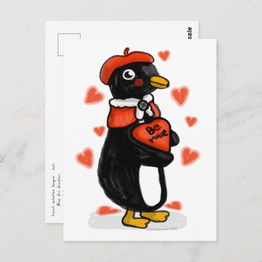 Valentijnsdag Parisian Penguin Briefkaart (Voorkant / Achterkant)
