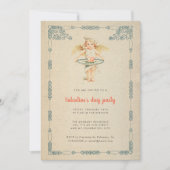 Valentijnsdag Partij Cupid Rozen Antiek Kaart (Voorkant)