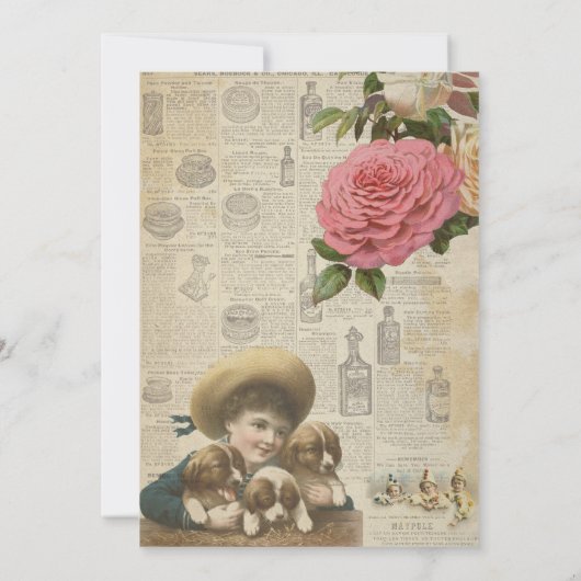 Valentijnsdag Partij Cupid Rozen Antiek Kaart (Achterkant)