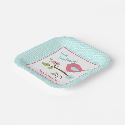 Valentijnsdag Party Bird Hallo Tweename Papieren Bordje (Gebogen)