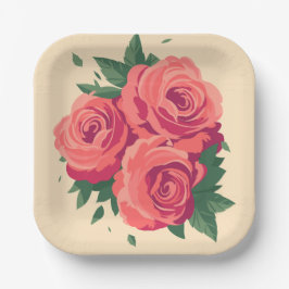 Valentijnsdag Party borden met roze rozen Papieren Bordje