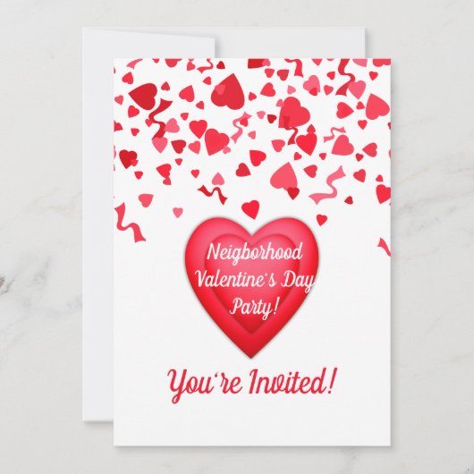 Valentijnsdag Party Confetti Harten Gepersonalisee Kaart (Voorkant)