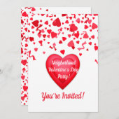 Valentijnsdag Party Confetti Harten Gepersonalisee Kaart (Voorkant / Achterkant)