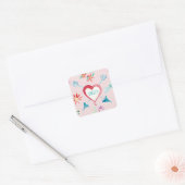 Valentijnsdag Party Favor Seals Hearts N Flowers Vierkante Sticker (Envelop)