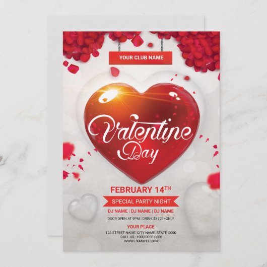 Valentijnsdag Party Flyer Kaart (Voorkant / Achterkant)