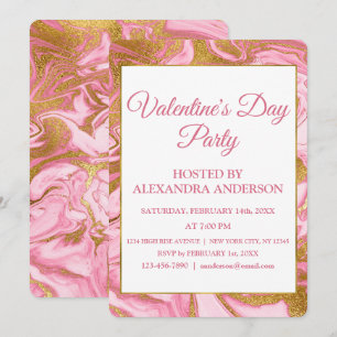 Valentijnsdag Party Gold Foil & Hot Pink Marble Kaart